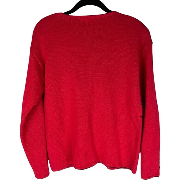 Vintage red black floral embroidered beaded button front cardigan sweater - Picture 2 of 9